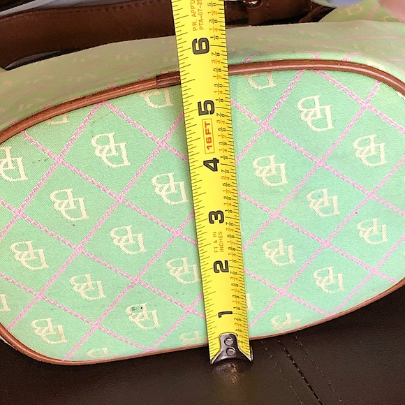 DOONEY & BOURKE Mint Green Bag w/ Pink White DB Monogram Brown Leather Handle - Picture 9 of 14